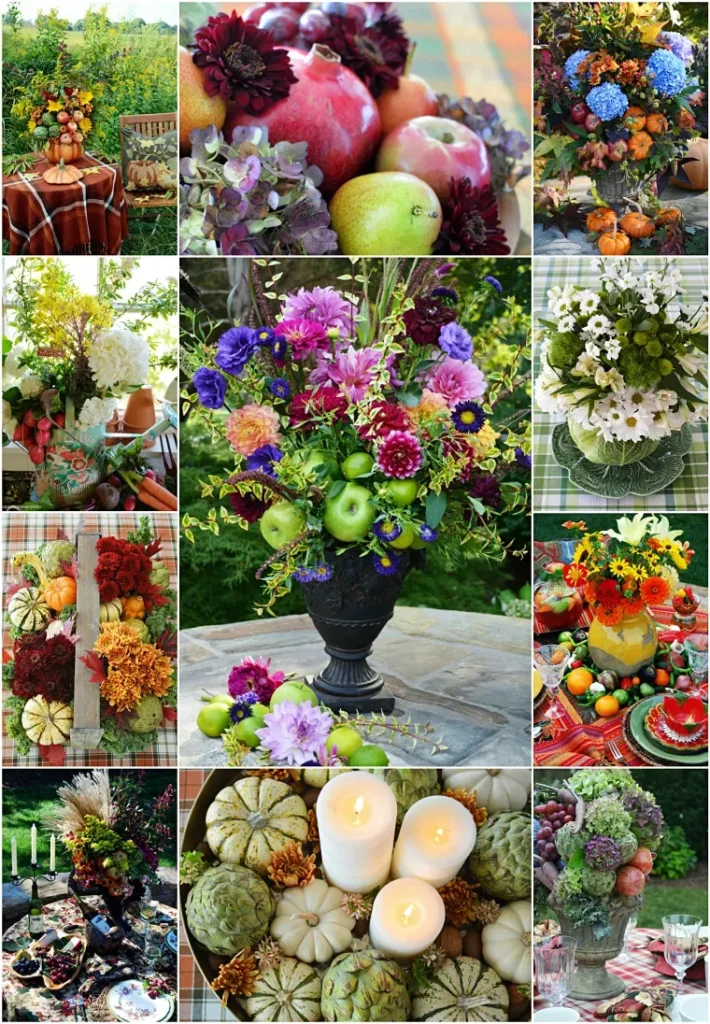 What are some creative ways to decorate a party with fresh flowers and fruits?