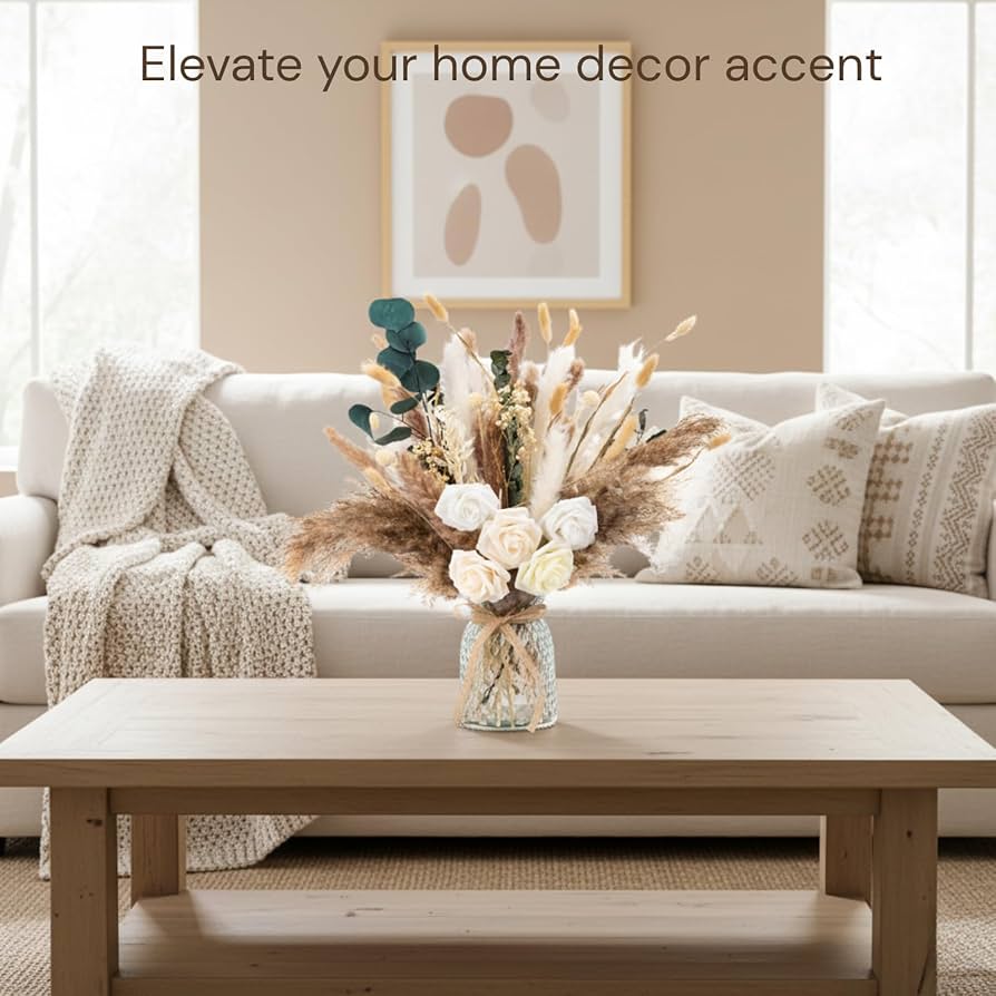 Realistic silk flower arrangement decorating a modern living room coffee table