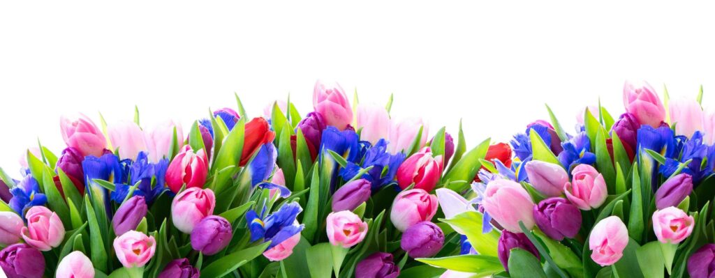 Colorful artificial tulips and irises arranged as vibrant spring home decor